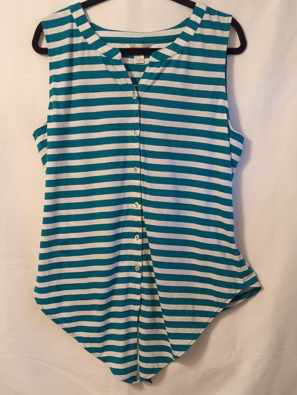 Christopher & Banks Teal and White Striped Sleeveless Button Tank